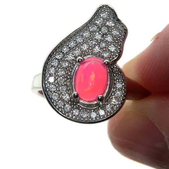 Pink Opal .92ct Platinum Finish Solid 925 Sterling Silver Ring - Picture 1 of 7